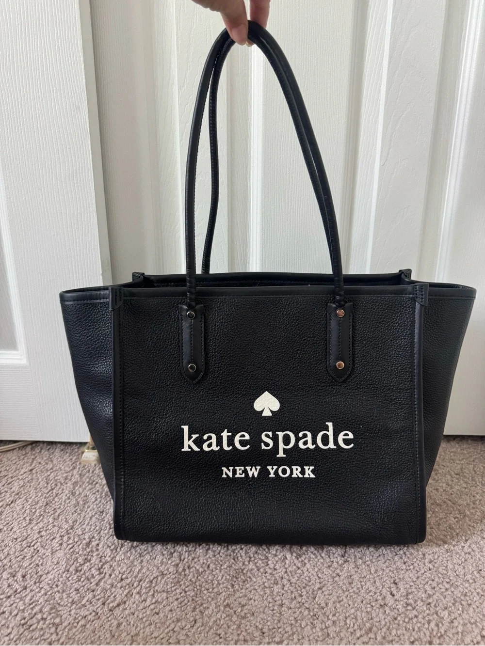 Kate Spade Ella Tote Black Pebbled Leather Logo with White Print